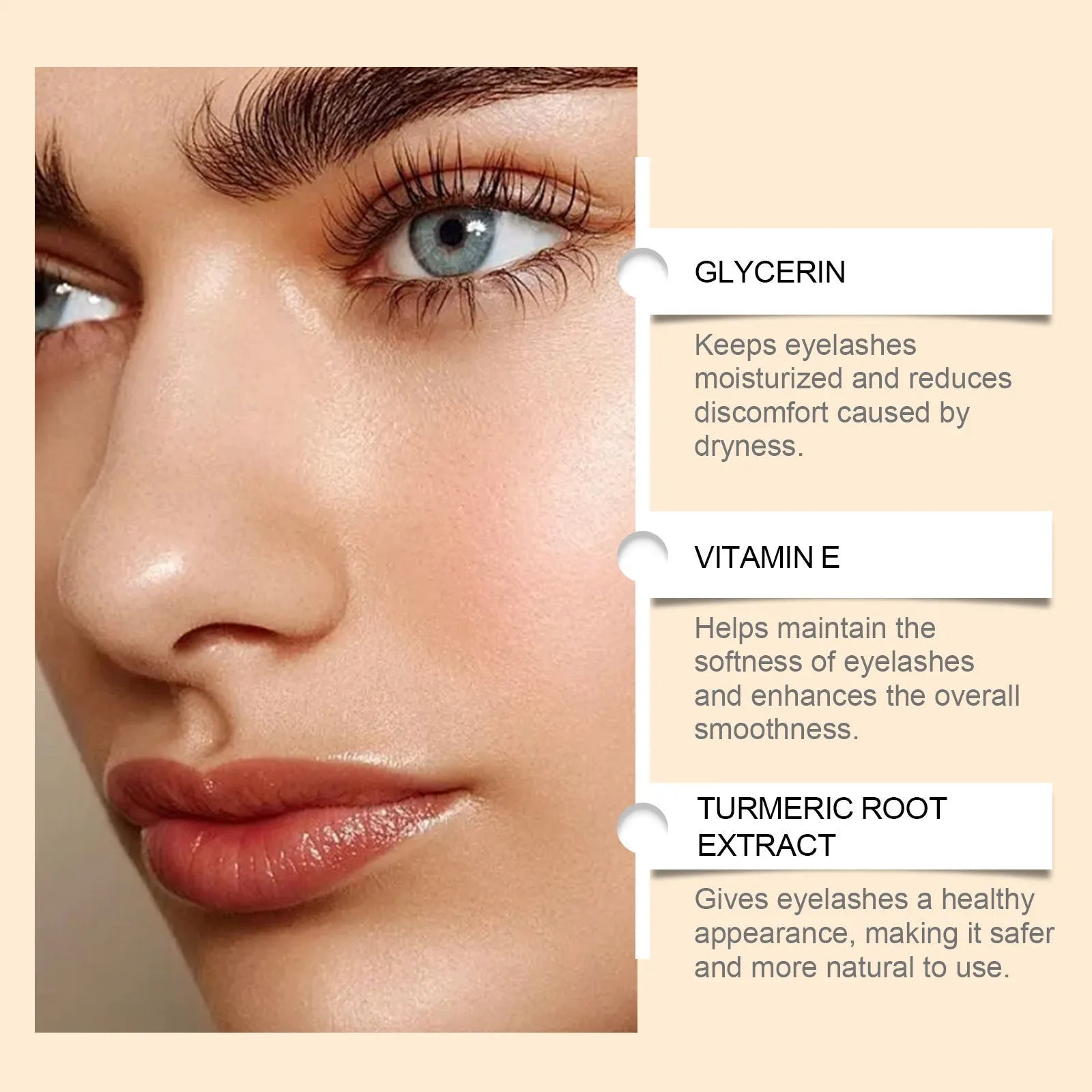 3ml bottle of eyelash nourishing serum with vitamin E and ginger extract