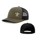 Army green adjustable outdoor sun protection hat with dome crown and embroidery detailing