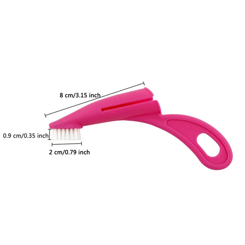 Red and white finger-sleeve toothbrush for dogs and cats with soft silicone bristles.
