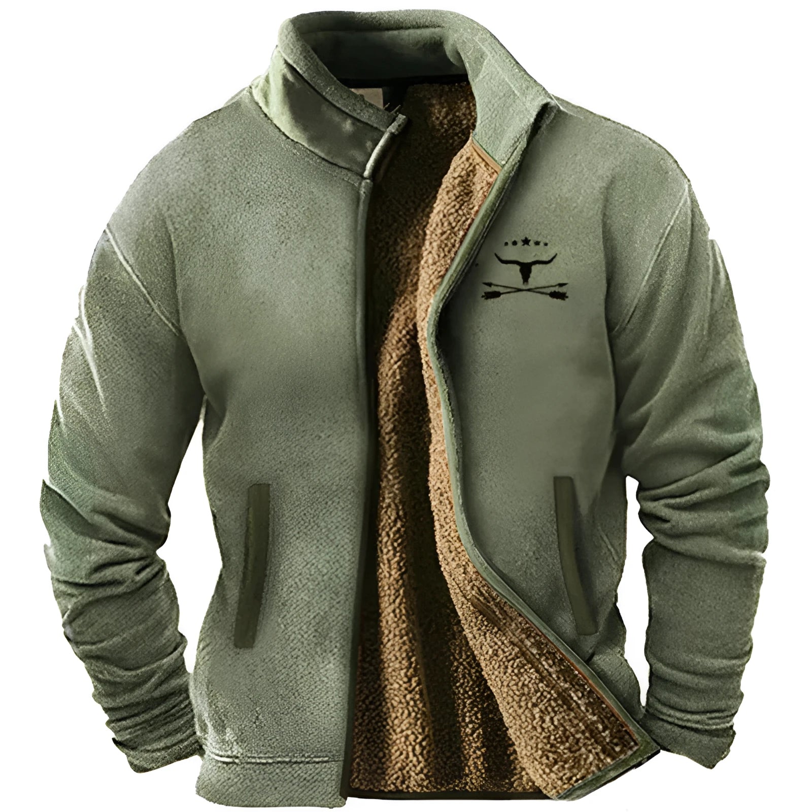 Men's regular fit padded coat in polycotton blend with fleece lining in blue colour option