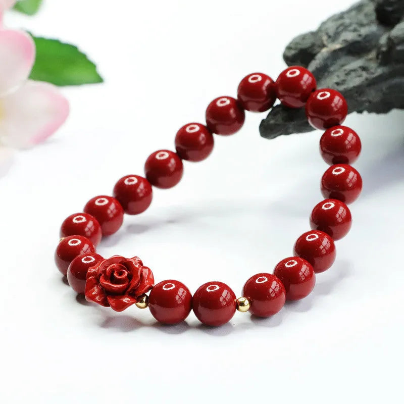 Purple gold sand rose bracelet made from natural cinnabar with 8mm beads.