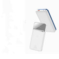 White MagSafe magnetic wireless power bank with LCD display showing battery percentage.