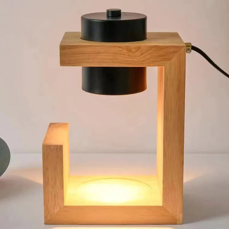 Nordic solid wood dimmable wax melting lamp in black with two bulbs