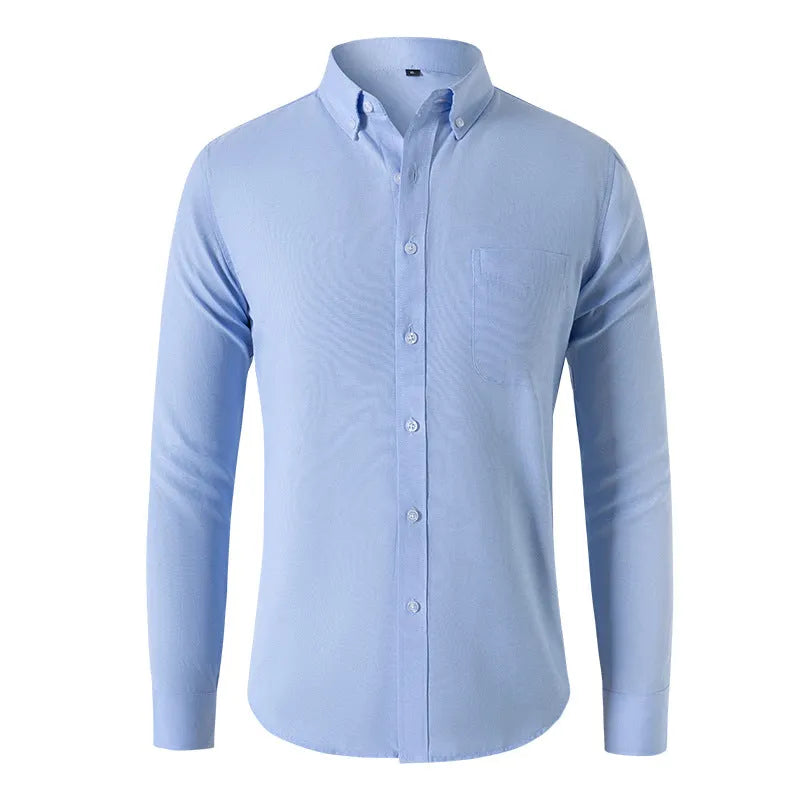 Japanese retro men's long-sleeve cotton cardigan shirt in solid colour