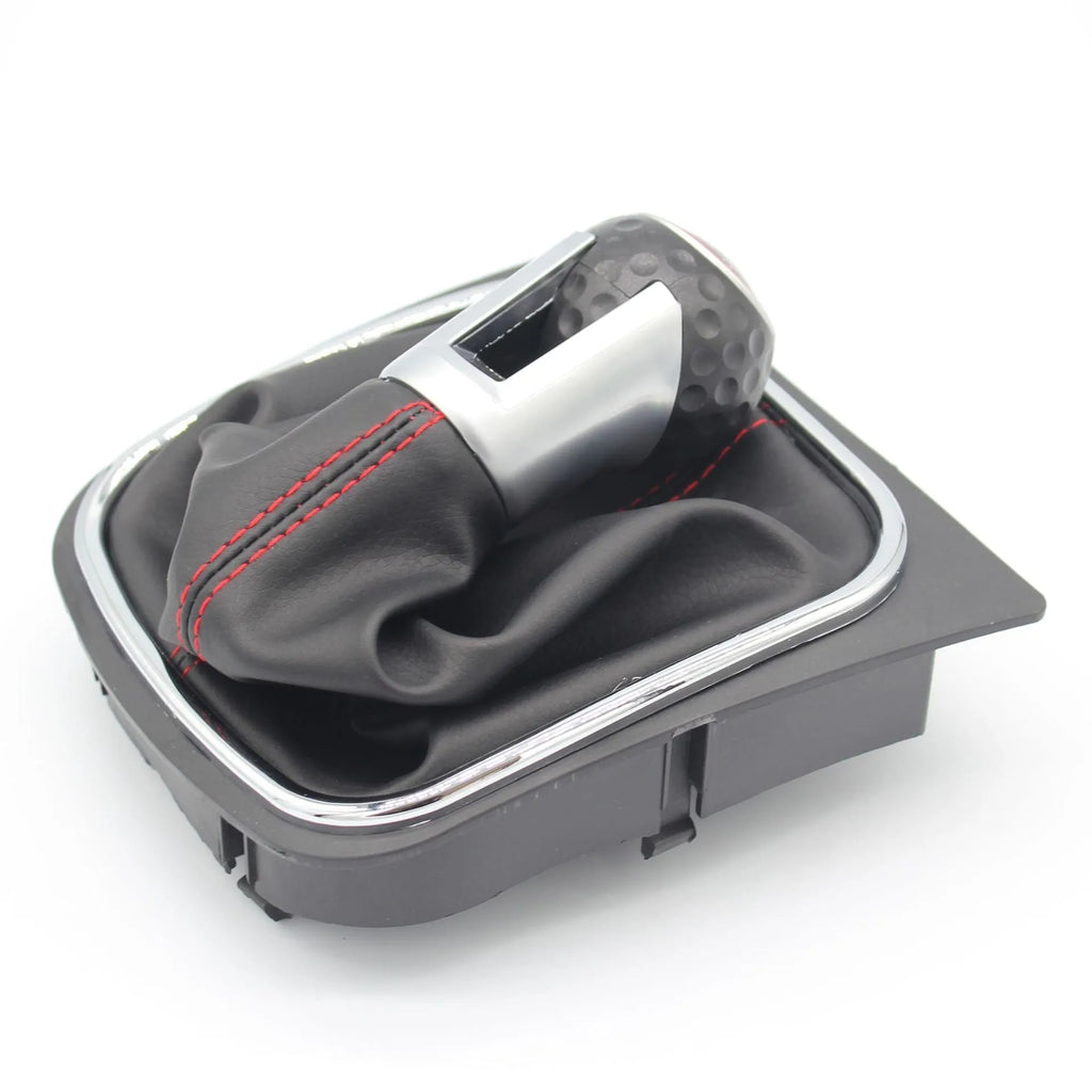 Leather gear knob and dust boot replacement for Volkswagen Golf manual transmission.