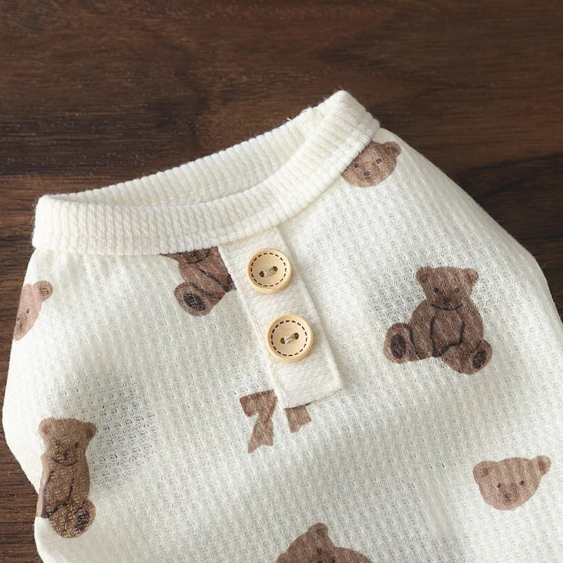 Beige waffle small dog clothes with short sleeves, polyester pet top in sizes M, L and XL