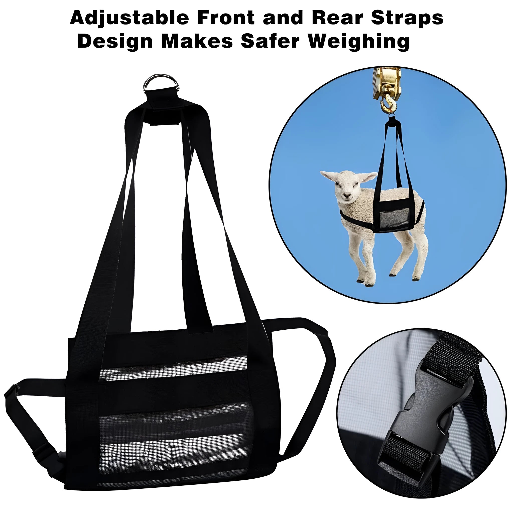 Large black nylon calf and dog weighing sling measuring 35x150cm for livestock and pet weight measurement