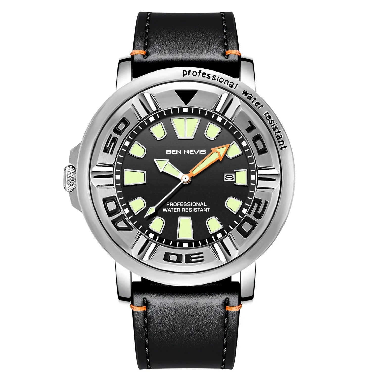 Business men's quartz watch with blue dial, 48mm, luminous hands, and calendar display