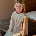 Pink girls floral sleeveless round neck cotton vest top, Korean style