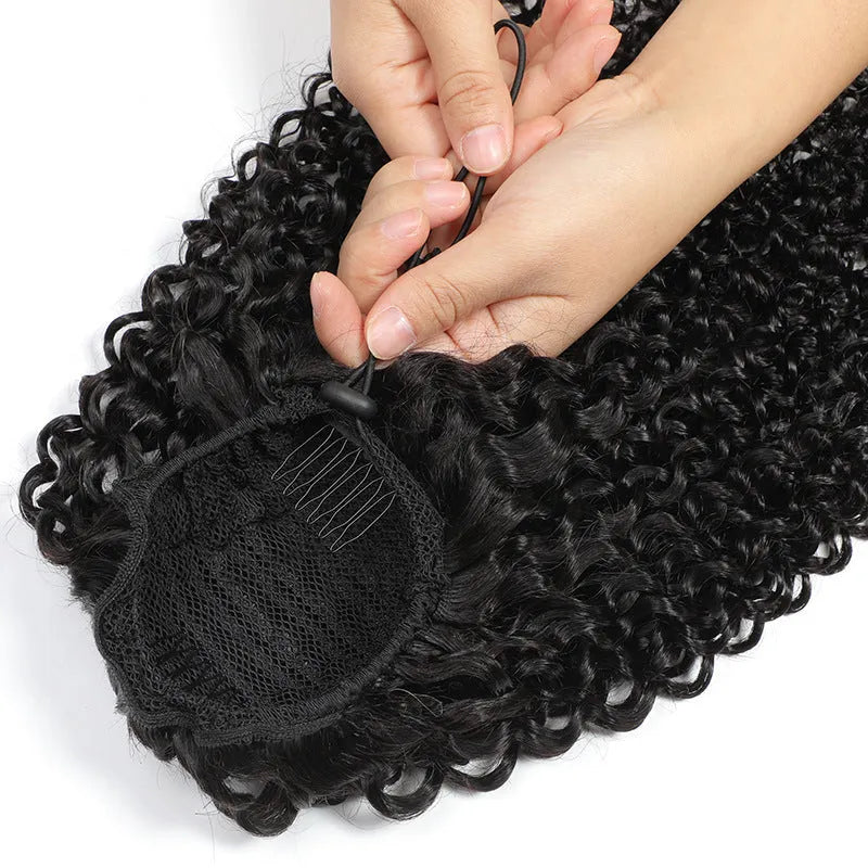 Women natural color real human hair ponytail wig in black with mechanism fitting, available 8 to 26 inches