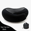 U-shaped travel neck pillow with memory foam filling in navy blue colour with buckle fastening