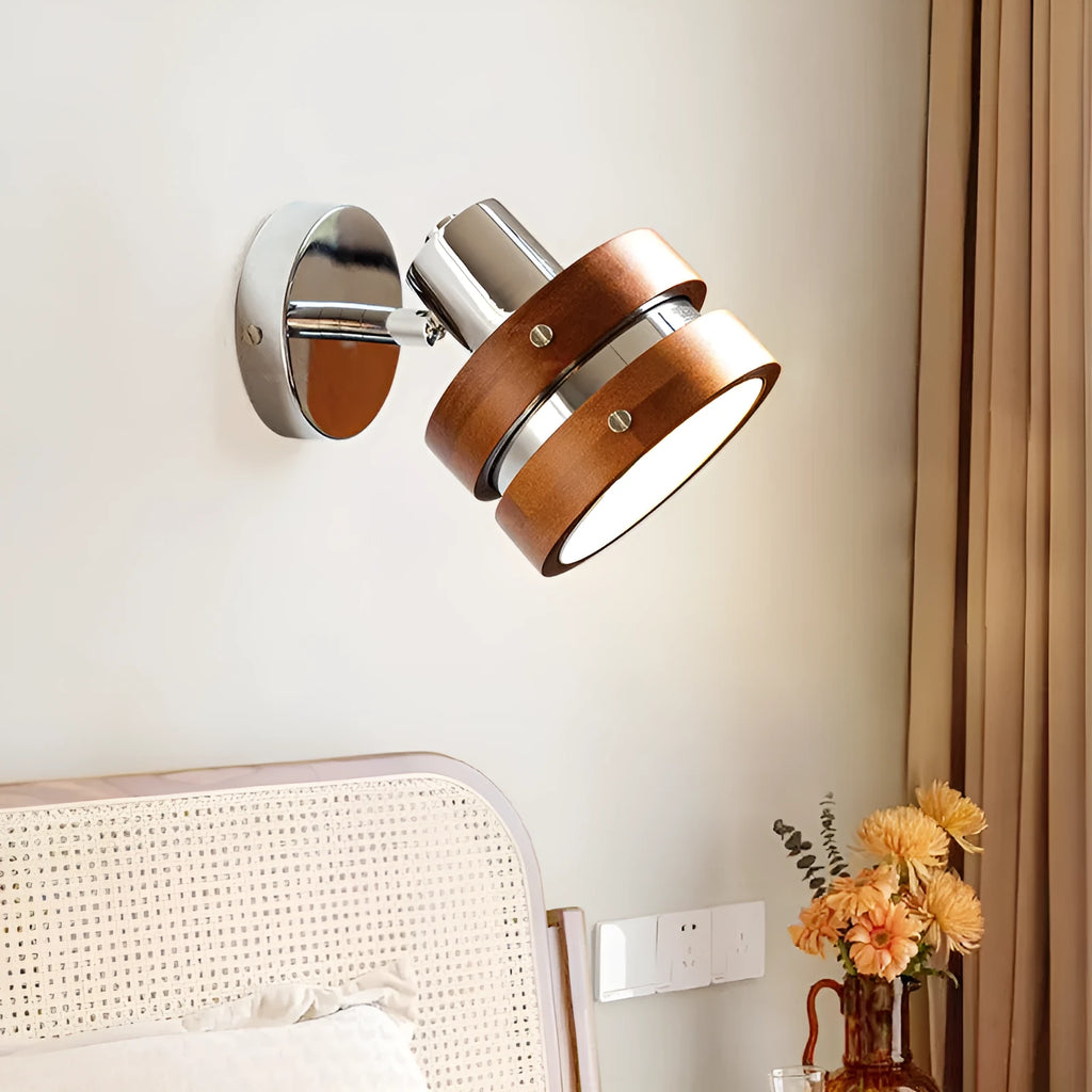 Nordic style walnut finish wall lamp with three colour light options for bedside and living room