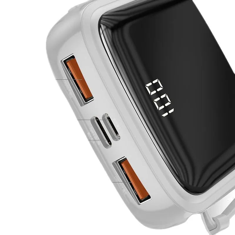 Own Cable Power Bank 10000mAh in black with built-in Type-C cable on white background