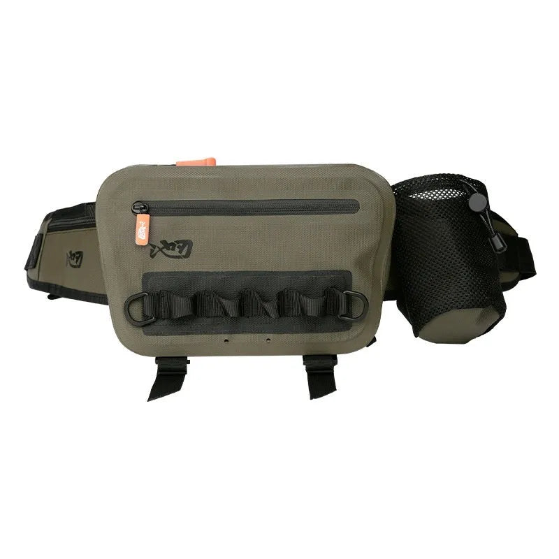 Pool Blade waterproof lure outdoor fishing bag in TPU fabric rucksack style, side view on natural background