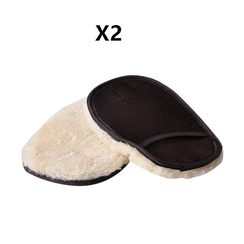 Artificial wool car wash cleaning glove 24cm x 15cm with elastic cuff, shown in black colour option