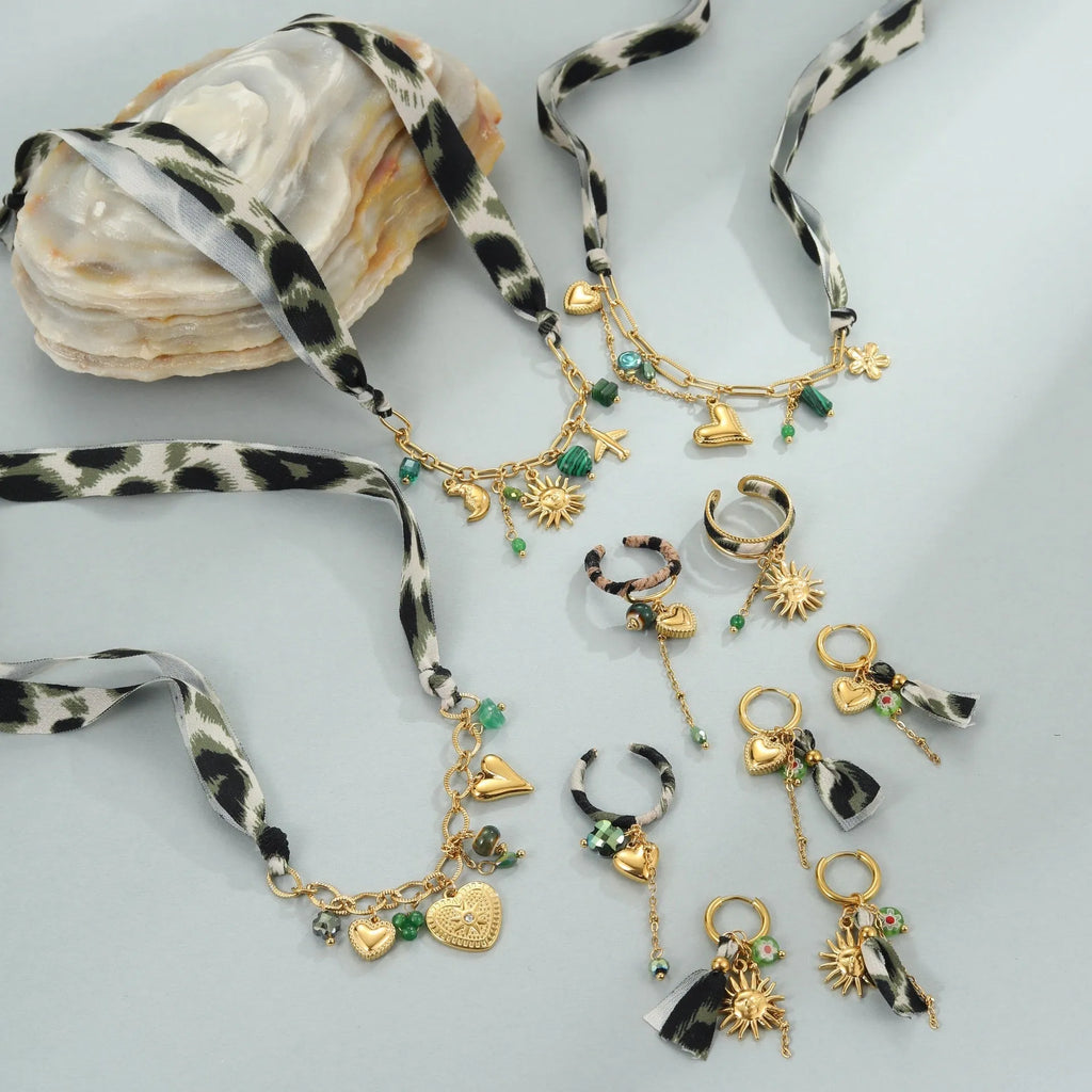 Leopard print sun love pendant stainless steel 18K gold plated geometric chain necklace for women