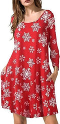 Women's printed T-shirt dress A-line midi pullover with 3D stereo pattern in Christmas Red colour
