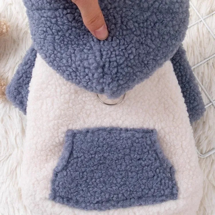 Brown hooded cotton-padded dog coat on a mannequin, showing back detail and size.