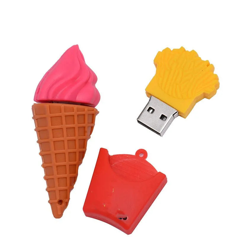 Pink ice cream shaped USB flash drive on a white background.