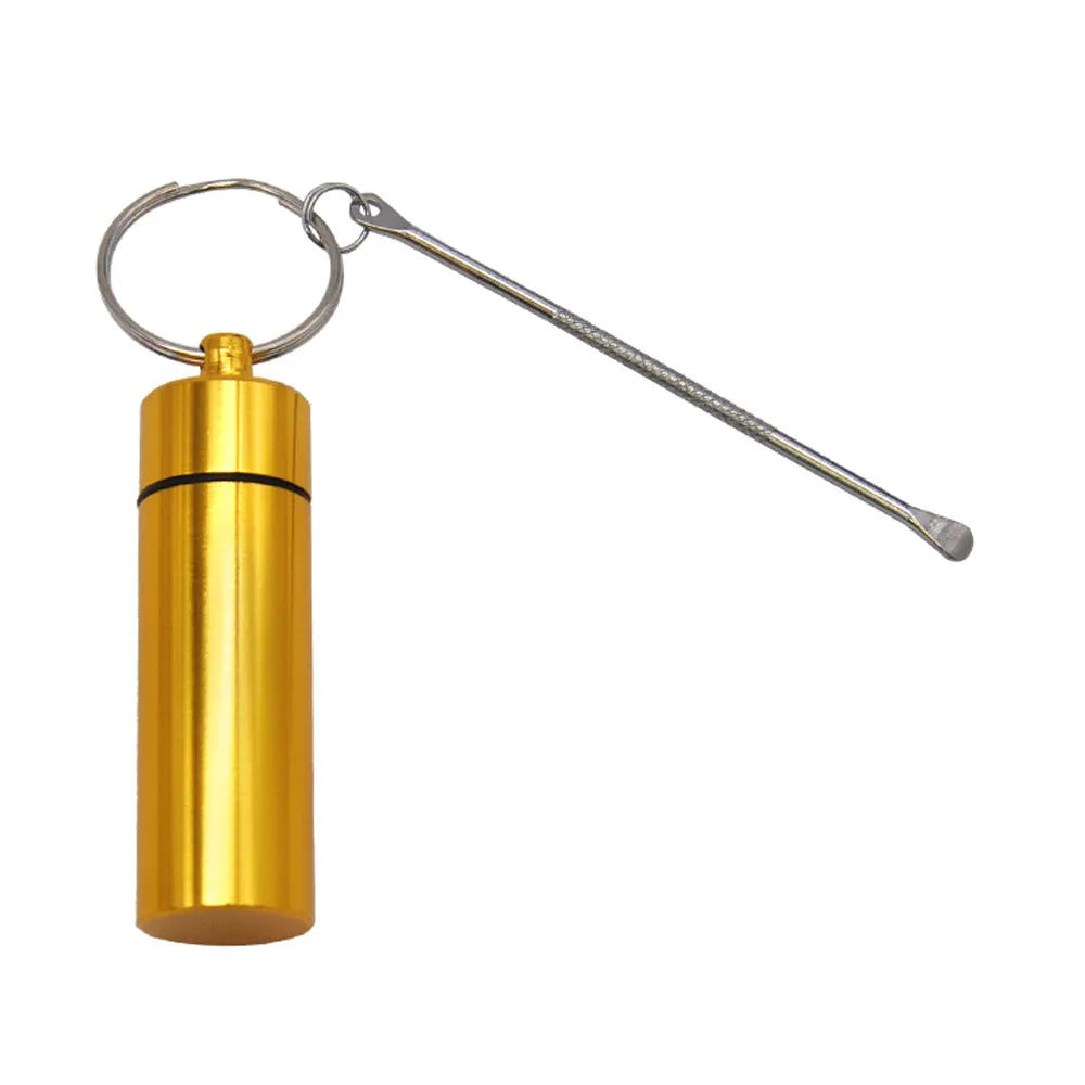 Aluminum portable pill box with spoon and keychain in five colour options