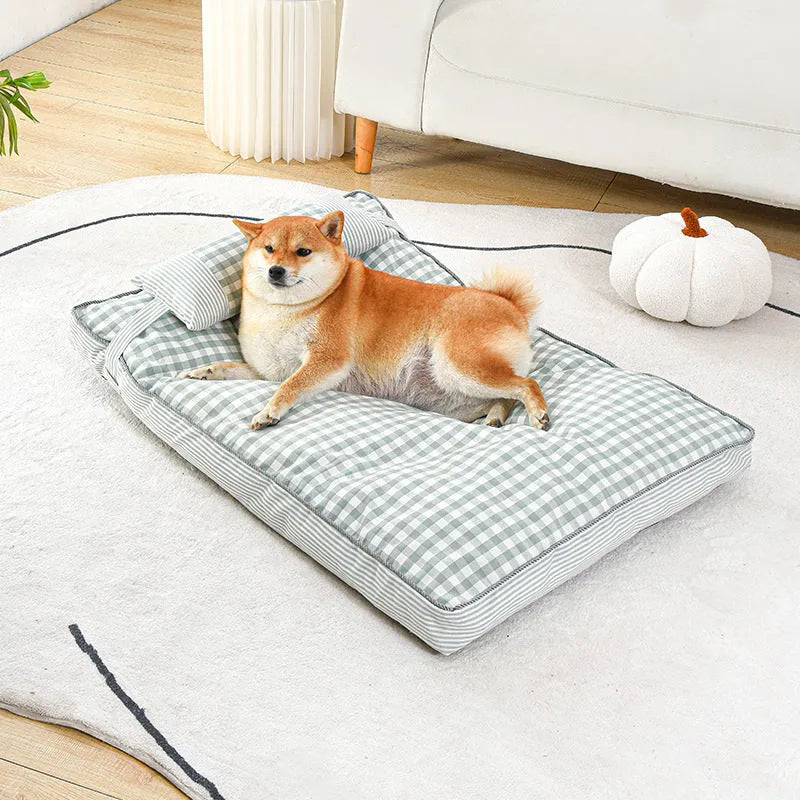 Thickened pet nest dog cushion in khaki with removable cover for S M L sizes