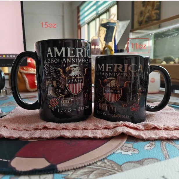 Ceramic America's 250th anniversary mug in 11oz or 15oz with building model design and modern art style
