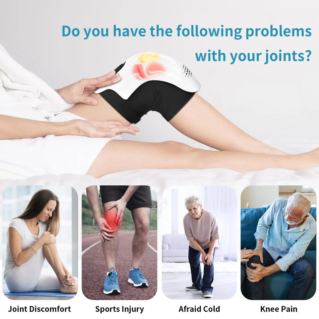 White intelligent electric knee massager with wrap-around design and USB cable