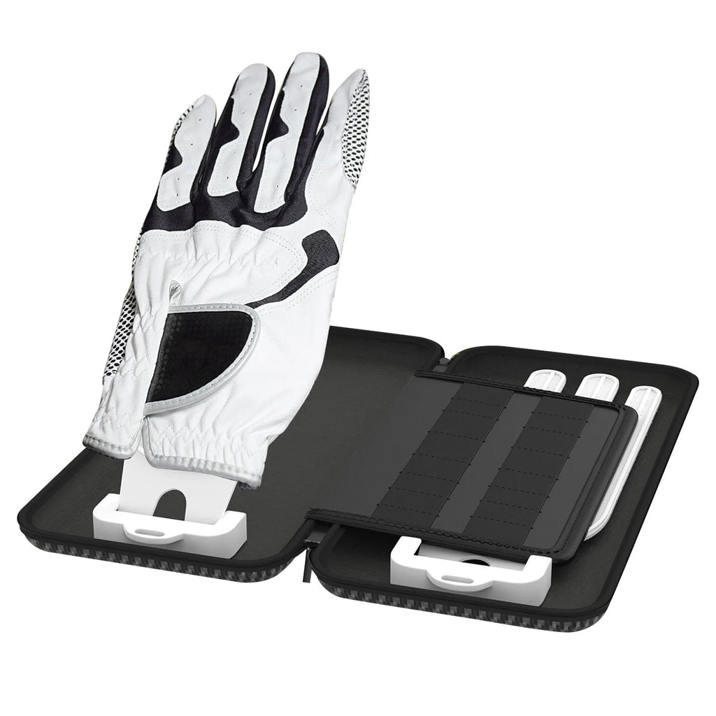 Silver grey golf glove storage bag with two mounting brackets for golf bag attachment
