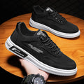Men's lace-up canvas sneakers in solid colour, round toe, low heel, breathable mesh lining, available in black green grey