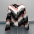 Korean style women's faux fur leather short coat with O-neck and long sleeves