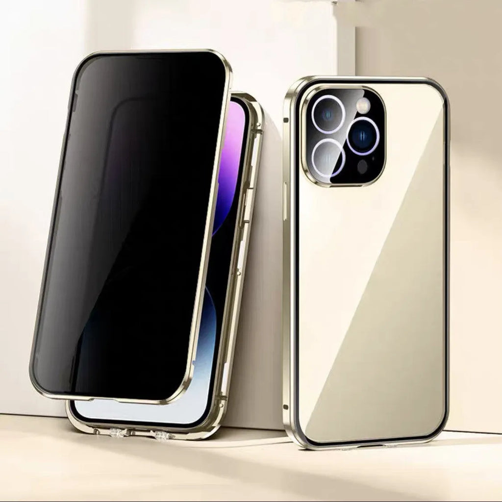 Magneto double-card buckle double-sided glass phone case for iPhone Pro Max in black