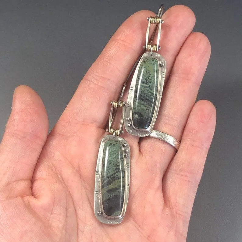 Two-tone marble pattern geometric drop earrings in alloy material