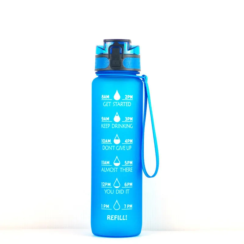 Transparent 1000ml sports water bottle with fruit infuser showing BPA-free Tritan construction