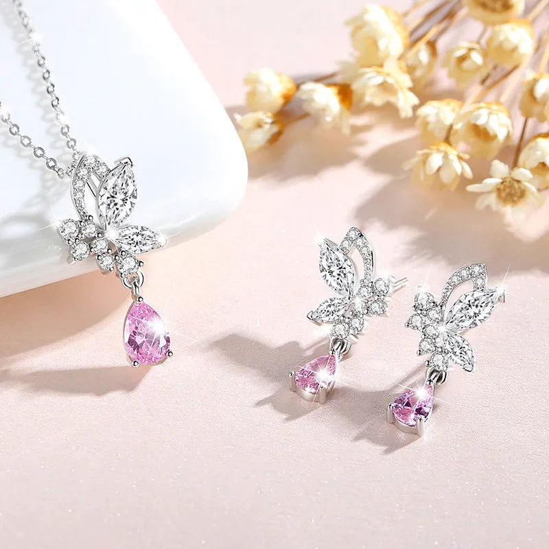 Crystal butterfly stud earrings in 925 silver, E0141 silver colour, one pair for women's pierced ears
