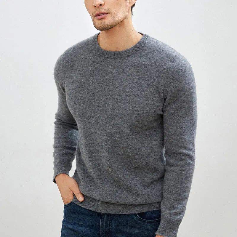 Men's long sleeve pullover sweater in solid colour, fine yarn knit, thickened for autumn and winter business casual wear.
