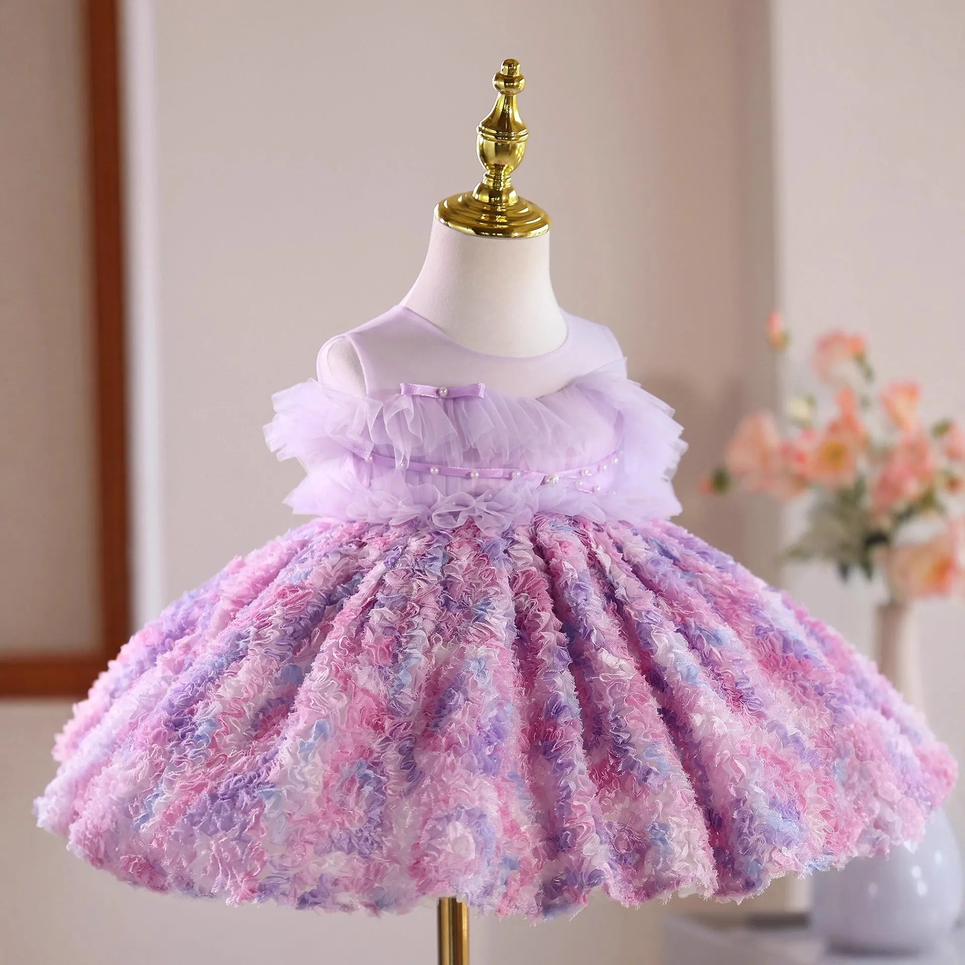 Purple polyester princess dress for girls, suitable for heights 80cm to 150cm, for birthday and flower girl events