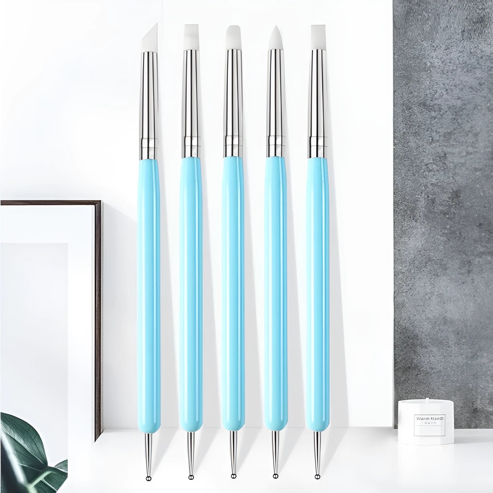 Blue silicone double point drill pen manicure set 5 pack for diamond painting and nail art