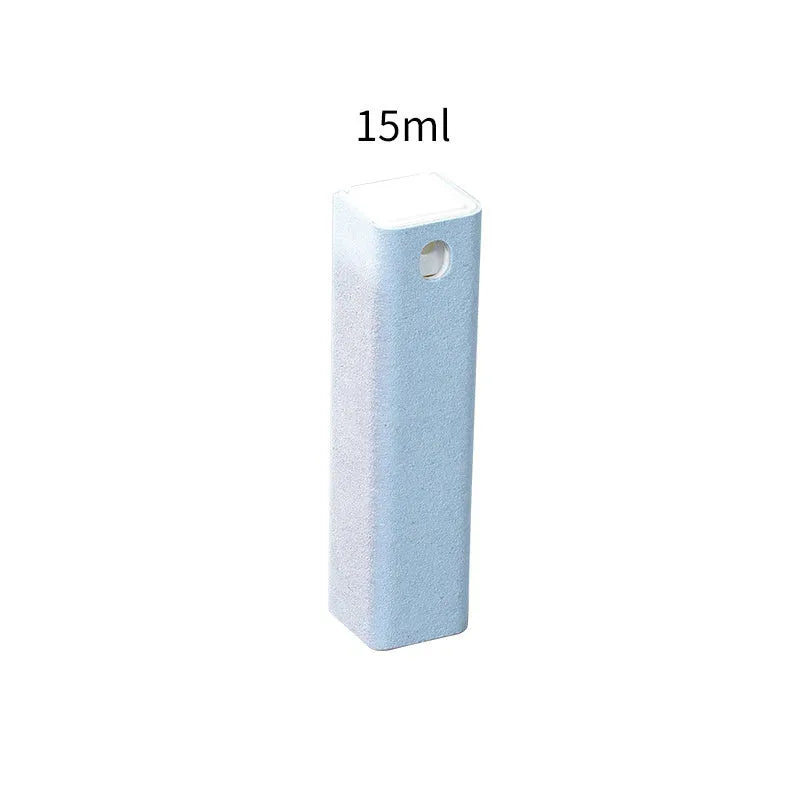 Blue square tube 15ml spray bottle with integrated fibre fleece wiper for cleaning phone and tablet screens.