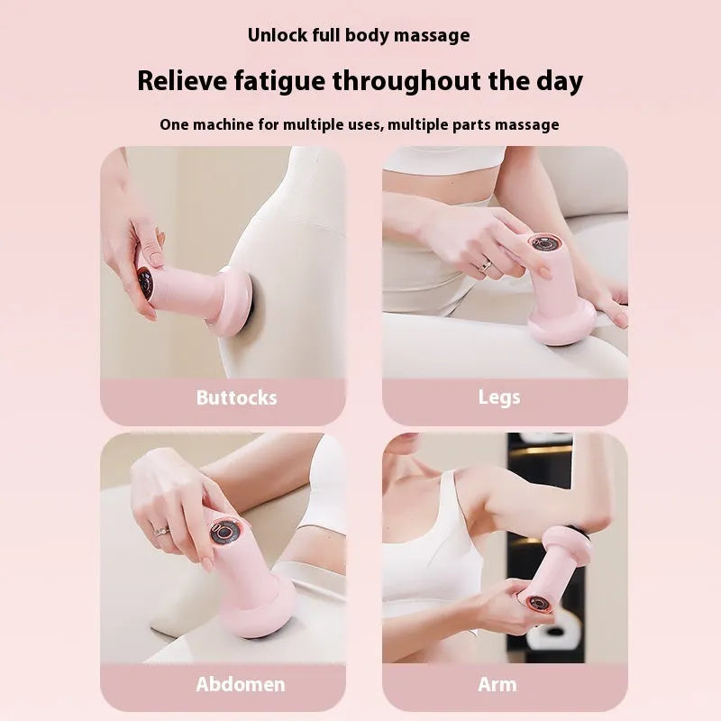 A pink USB electric massager for cervical spine, back, waist, and leg stimulation.