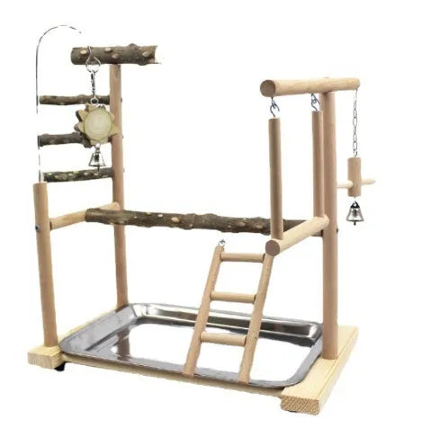 Pepper wood parrot toy stand with tiger skin peony pattern and sub-stand pole