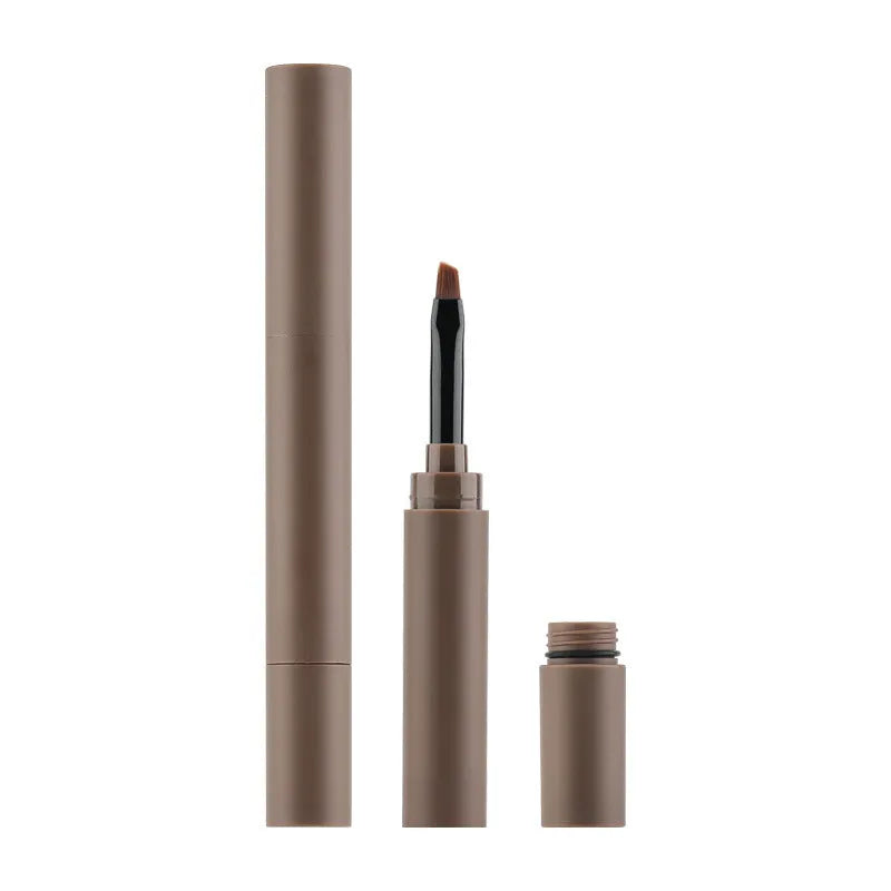 Double-headed eyebrow cream showing pencil and powder ends, displayed with five colour shades.