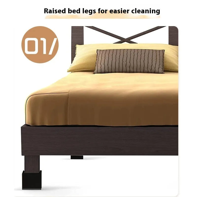 Black plastic furniture height adjustment mats in four-piece set for bed and sofa feet