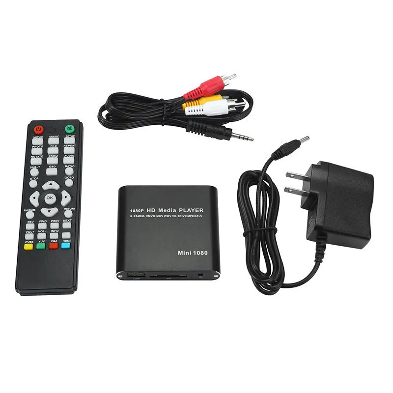 Blue or black Full HD 1080p media player with SD card slot, USB port and HDMI output