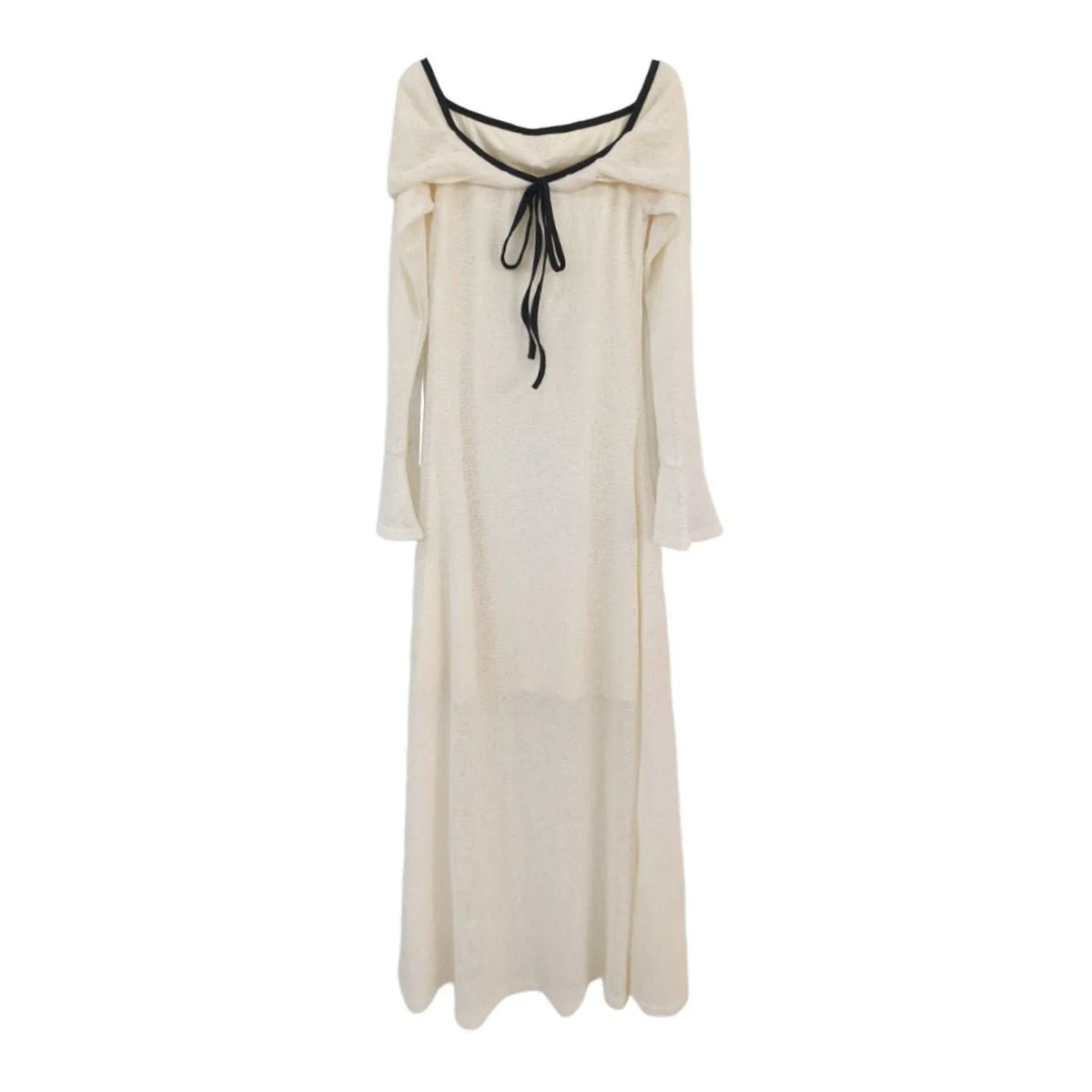 White off-shoulder long-sleeved knitted dress for women with high waist, polyester fabric, sizes S to XL