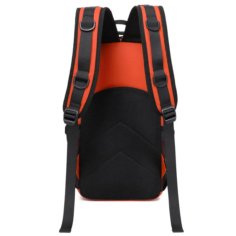 Large Derm outdoor backpack in black, shown with 20-35L capacity suitable for hiking and camping.
