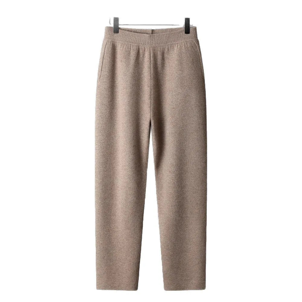 Men's thick cashmere high waist tapered trousers in black, elephant gray, and raw velvet, sizes M to XXL