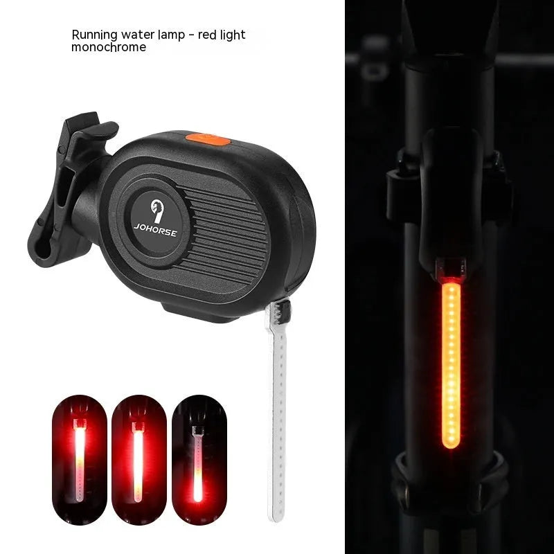 Bicycle running water taillight showing waterfall light effect with USB Type-C charging port