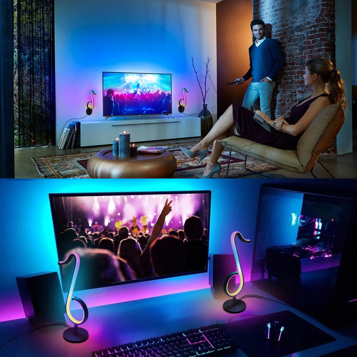Black aluminium and iron intelligent APP remote control symphony atmosphere light with 180° rotation on a desktop