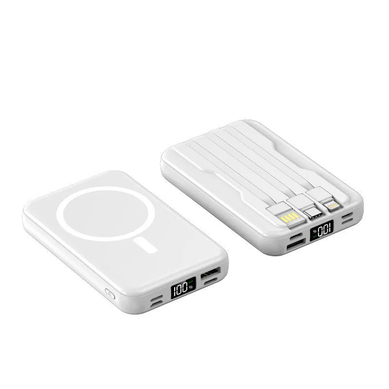 10000mAh magnetic wireless power bank with plastic case in white, black, royal blue and pink colour options