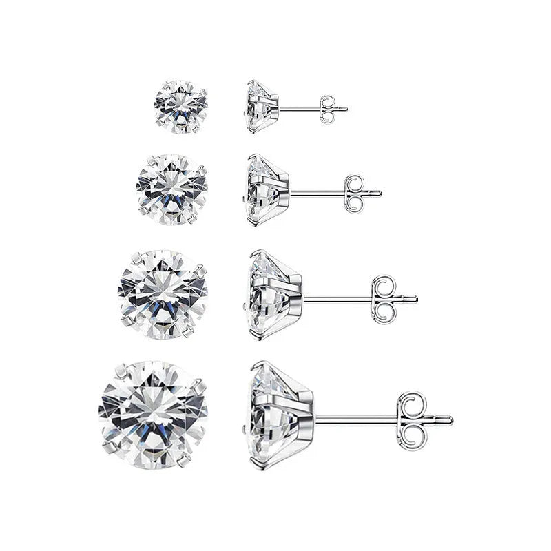 Geometric square titanium steel stud earrings with a round zirconia stone in gold tone.